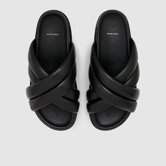 Anine Bing Black Crisscross Sandals - Picture 1 of 9